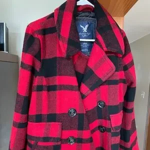 American Eagle Large buffalo plaid pea coat